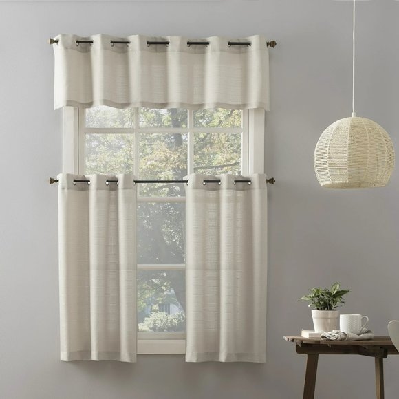 Mainstays Solid Grommet Semi Sheer Curtain Set 54 x36 beige - Picture 1 of 5